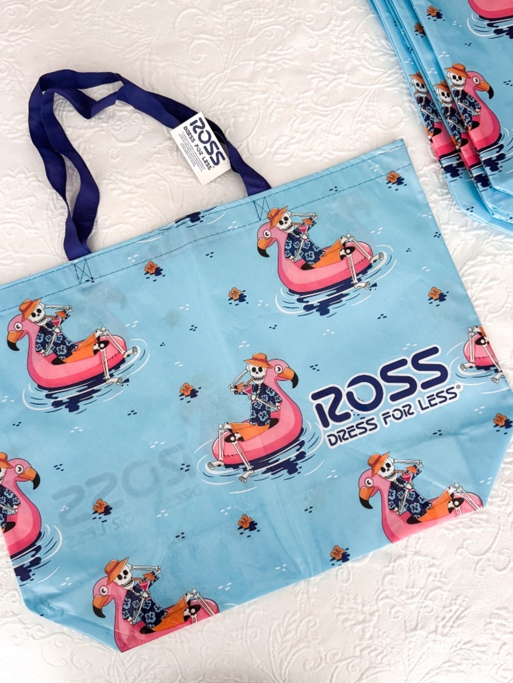 nwt ross summerween skeleton flamingo pool float large reusable shopping bag